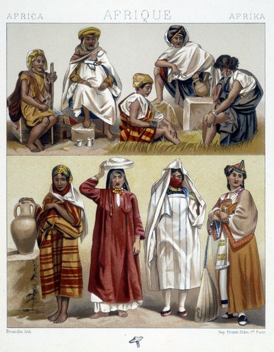 Argélia e Tunísia, trajes populares - em "Le costume historique" de Racinet de Unknown artist