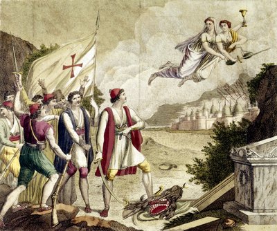 Alegoria do despertar do sentimento nacionalista da Grécia sob o domínio otomano que levou à Guerra da Independência Grega (1821-1830) ou à Revolução Grega. de Unknown artist
