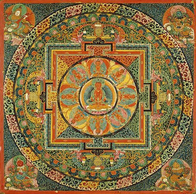Mesa de altar com Mandala de Amitayus, o Buda da Vida Infinita de Unknown artist