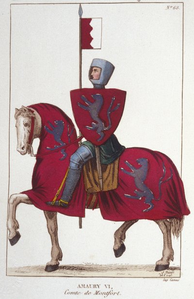 Amaury VI, Conde de Montfort (v. 1192-v. 1241), perdeu parte das conquistas de seu pai Simão IV O forte e cede os seus direitos para o Sul ao Rei da França, Luís VIII. Gravura a partir de 1830. de Unknown artist