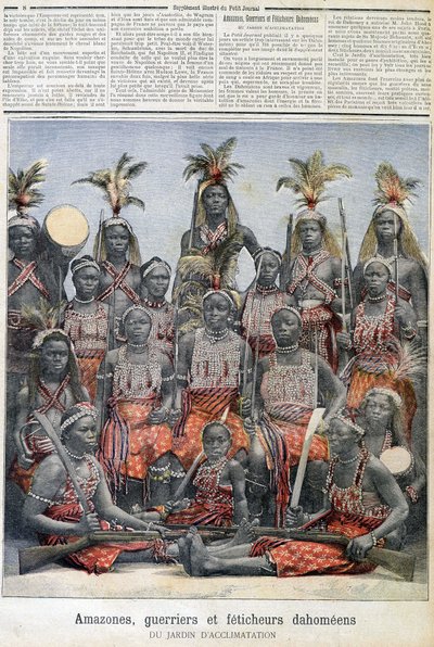 Amazonas, guerreiros e fetichistas dahomeanos (do Benin atual), do jardim da aclimatação - no "Le Petite Journal" de 28/02/1891 de Unknown artist