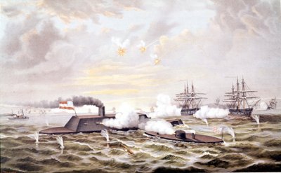 Guerra Civil Americana (1861 - 1865): Batalha Naval de Hampton Roads (Virgínia) 08-09 de março de Unknown artist