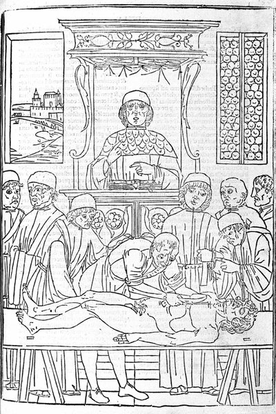 Dissecação anatómica. Gravura de um tratado de medicina de Gerolamo Cardano (Cardanus Hieronymus), Florença de Unknown artist