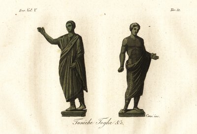 Antigas estátuas etruscas mostrando homens usando a toga, túnica, calzari (sapatos), etc. de Unknown artist