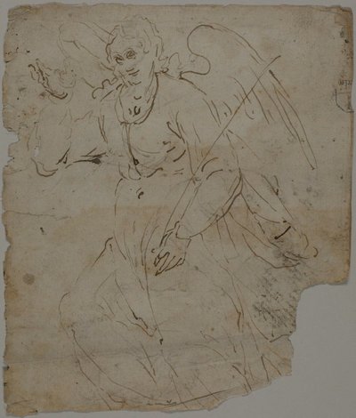Anjo Anunciador (frente); esboços da figura sentada, da parte superior e da mão direita do Anjo Anunciador (verso) de Unknown artist