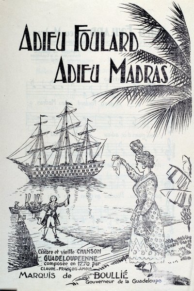 Antilhas título da canção "Lenço de despedida, madras de despedida". Gravura do século XVIII. Chartres, Museu de Belas Artes de Unknown artist