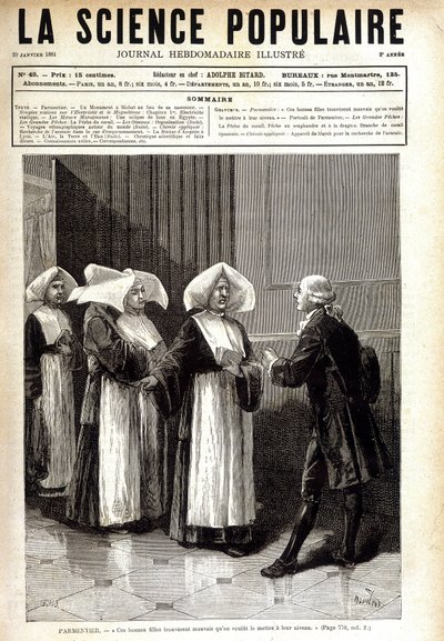 Antoine Augustin Parmentier (1737 - 1813), farmacêutico conhecido por espalhar o cultivo da batata na França, falando às freiras. in "La science populaire" 20/01/1881. de Unknown artist