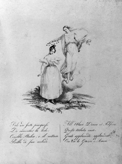 Apoteose de Maria Garcia chamada a cantora Malibran (1808-1836). Gravura do século XIX. . Milão. de Unknown artist