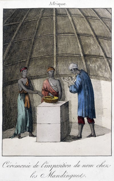 Baptismo nos Mandingues (Mali?) em África - gravura de Unknown artist
