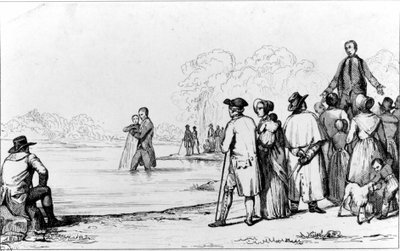 Baptismo dos Anabaptistas com imersão total na água. de Unknown artist
