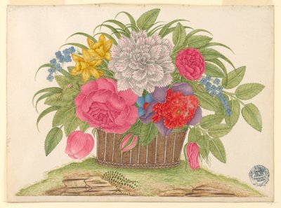 Cesta de Flores e Folhas na Terra de Unknown artist