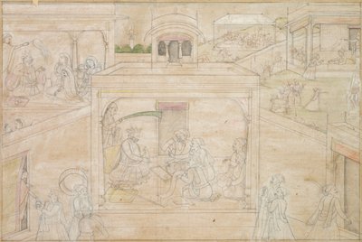 A Consulta de Bhima com o Astrólogo: Cena dos Desenhos de Nala-Damayanti de Unknown artist