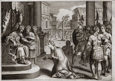 Bíblia de Royaumont, Velho Testamento: Punição de Aman. Assuero I (Xerxes I) pendura Aman (Haman) da forca que ele tinha preparado para Mardochee (ou Mordekhai ou Mordecai), e retira a Edição da Morte que ele tinha publicado em todo o seu reino contra a de Unknown artist