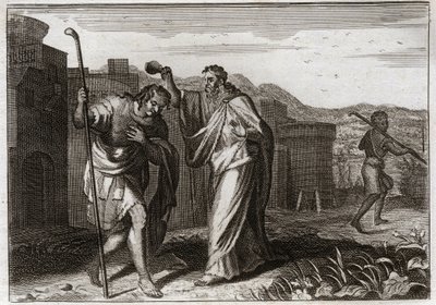 Bíblia de Royaumont, Velho Testamento: Rito de Saul. Samuel, por ordem de Deus, sagrado Saul para ser Rei dos Judeus. Ilustração de 1811. de Unknown artist