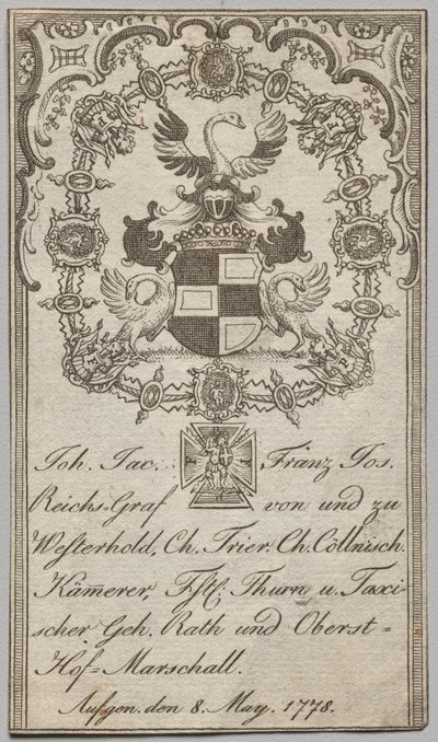 Exemplar: João. jac Franz Joseph, Conde Imperial de Westerhold de Unknown artist