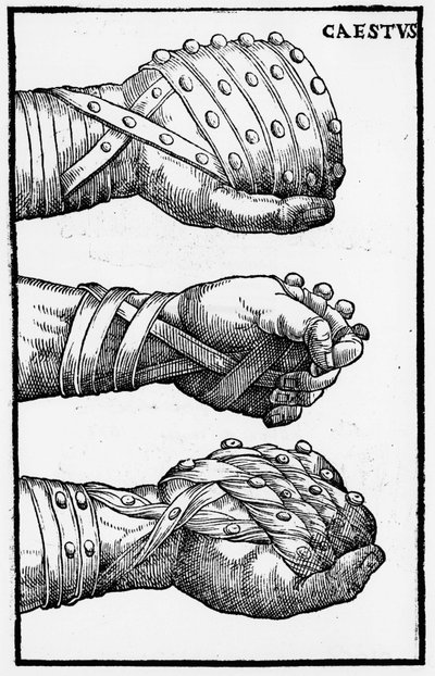 Luvas de boxe - em "Hieronymi Mercurialis de Arte Gymnastica", edição Veneza de Unknown artist