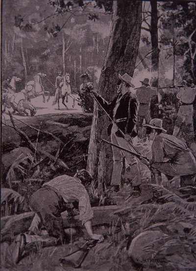 Bushrangers, foras-da-lei australianos, roubam uma escolta de ouro (gravura) de Unknown artist