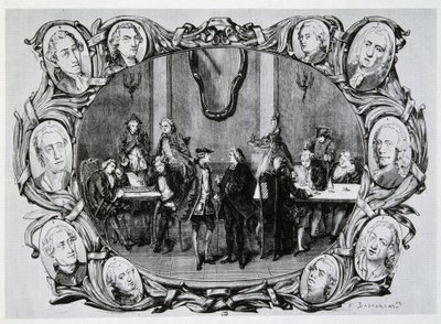 Café Procope em Paris no século XVIII com Buffon, Gilbert, Diderot, D