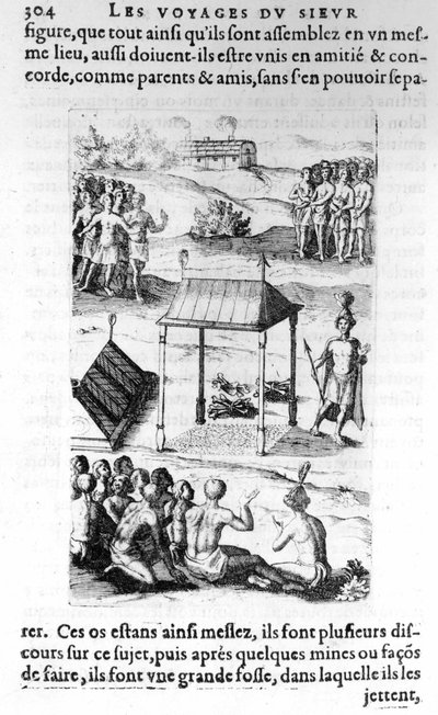 Canadá: nativos - em "Les voyages de la Nouvelle France Occidental, Dicte Canada, feito pelo São Champlain Xaintongeois... desde o ano 1603 até ao ano 1629... Samuel Champlain (1570-1635), ed. Pierre Le Mur, Paris de Unknown artist
