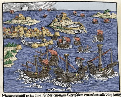 Captura de Jerusalém por Saracen Armees em fevereiro de 638. Em "Den Edlen Strengen Besten Fromen", de Johann Stumpff de Unknown artist