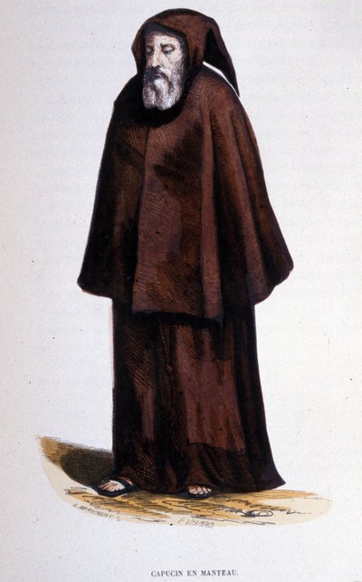 Capuchinho de casaco, gravura de um álbum sobre ordens religiosas, Paris de Unknown artist