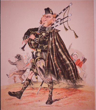 Caricatura de flautista das Highlands de Unknown artist