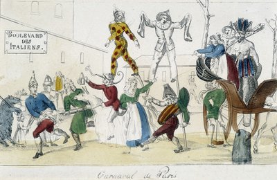 Carnaval de Paris, boulevard des Italians - gravura do século XVIII, Carnavalet. de Unknown artist