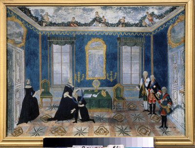 Catarina II da Rússia (1729-1796) recorda o Chanceler Aleksey Bestuzhev Ryumin (1693-1768) ao tribunal. Pintura anónima do século XVIII, óleo sobre tela, segunda metade de Unknown artist