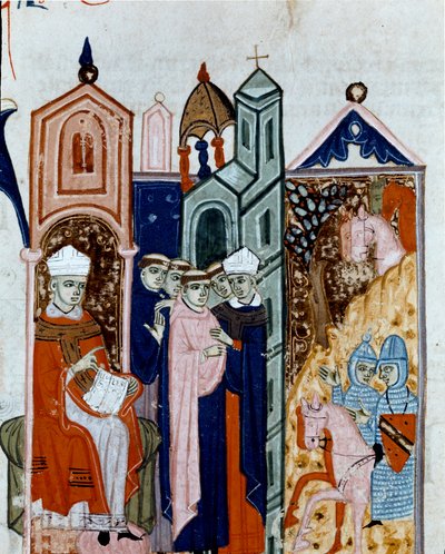 Cerimônia de tomar o hábito de um monge miniatura do "Decret de Gratien" ("Concordia discordantium canonum" ou "Decretum Gratiani") datado de 1140 e que regulamenta as leis e os cânones da Igreja Católica Romana. Século XIV Cesena Biblioteca malatesti de Unknown artist