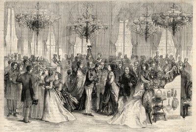 Venda beneficente ao Ministério dos Negócios Estrangeiros para a construção de um hospital alemão em Paris. Gravura no "The Universe illustrious" (O Universo ilustre) de Unknown artist