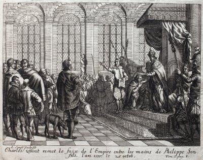 Carlos V (1500-1558) entregou o faix do Império a Filipe II (Felipe) (1527-1598), seu filho, em 25 de outubro de Unknown artist