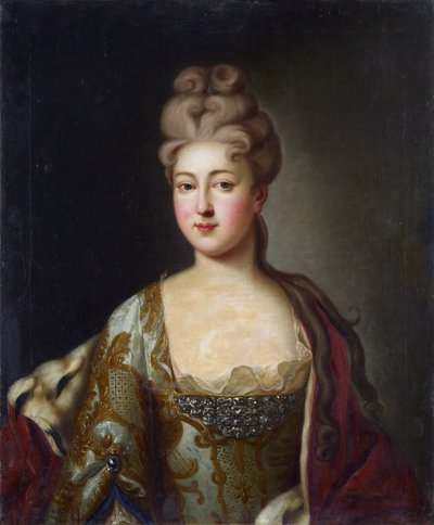 Charlotte de Brunswick-Lunebourg (Brunswick Lunebourg) - Retrato da princesa Charlotte de Brunswick-Wolfenbuettel (1694-1715), esposa do czarevich Alexei Petrovich da Rússia, Anônimo. Óleo sobre tela, último quarto do 18º cen., Museu Estadual de Arquitetur de Unknown artist
