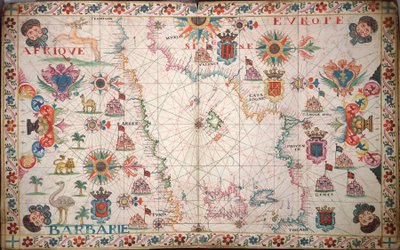 Carta do Mediterrâneo ocidental, c.1600 (manuscrito) de Unknown artist