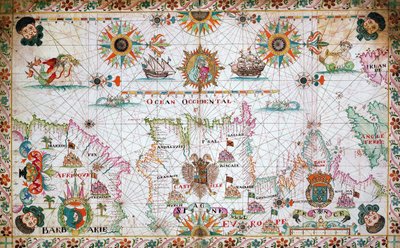 Carta do Mediterrâneo ocidental mostrando as costas norte-africanas e espanholas, e o Atlântico de Unknown artist