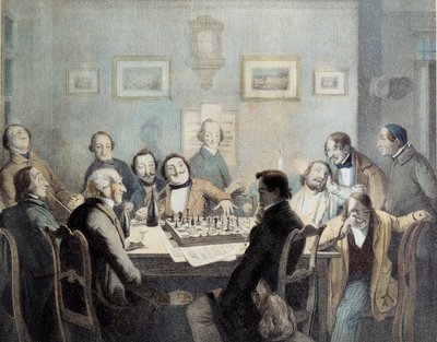 Litografia dos jogadores de xadrez do século XIX. de Unknown artist