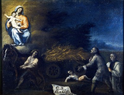 Criança esmagada por um arado. Ex voto de 1715 do santuário de Santa Valéria a Seregno (Milão). de Unknown artist