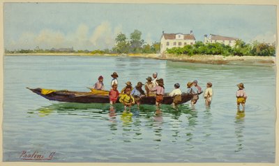 Crianças com barco na Lagoa de Veneza de Unknown artist