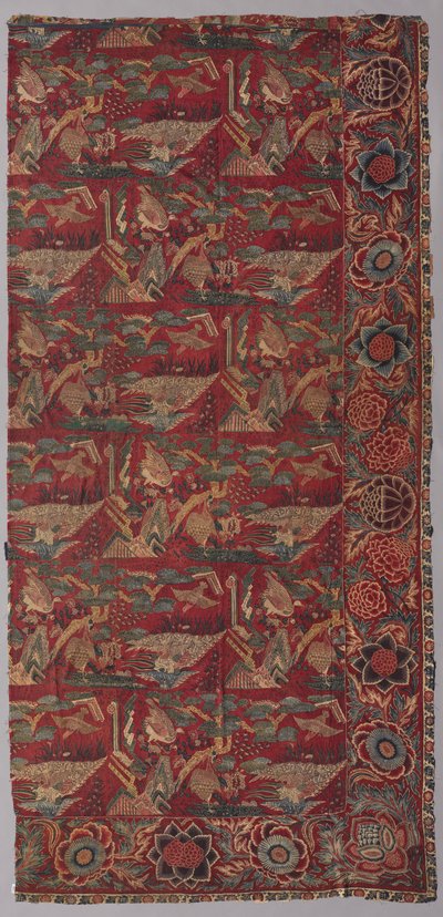 Capa de cama de chintz ou pendurada com um padrão de inspiração japonesa, metade direita de Unknown artist