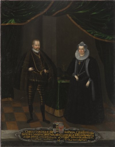 Christian I de Saxe e Sophie de Brandebourg - Retrato de Christian I (1568-1622), Eleita da Saxônia e Sophie de Brandeburgo (1568-1622), Eletricista da Saxônia, Anônima . Óleo sobre tela. Dimensão : 102,5x79 cm. Nationalmuseum Estocolmo de Unknown artist