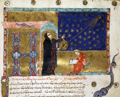 Claude Ptolomeu (astrônomo) representado em "Canon Astronomicon Explanatio", a partir do século XIV. de Unknown artist