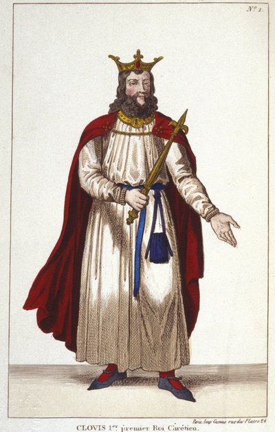 Clóvis I (466-511), Rei dos Francos, Dinastia da Gravura Merovingiana 1830 de Unknown artist