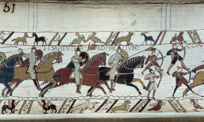 Conquete da Inglaterra pelo Duque da Normandia Guilherme o Conquistador (1027-1087) em 1066: o início da Batalha de Hastings Detalhe da Tapeçaria Bayeux ou Bordado da Rainha Mathilde de Unknown artist