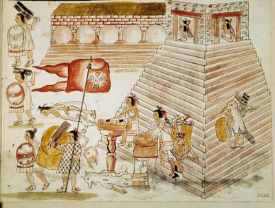 Conquete do México: destruição de Tenochtitlan, capital do império asteca, pelas armees do conquistador Hernan Cortes (Hernando Cortez) (1485-1547) em 24/06/1520" Miniatura de um manuscrito de Unknown artist