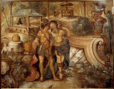 Casar uma mulher com um índio em frente a uma plantação de açúcar nas Índias Ocidentais. Pintura anónima de Unknown artist