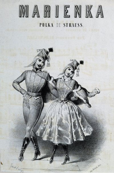 Um par de dançarinos de polca para Strauss "Marienka", n.d. 19. de Unknown artist
