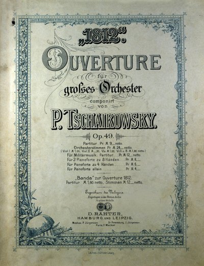 Capa da partitura de abertura "O ano 1812" opus 49 de Piotr ou Petr Ilyich Tchaikovsky (ou Tchaikovsky ou Ciajkovskij ou Tchaikowsky de Unknown artist