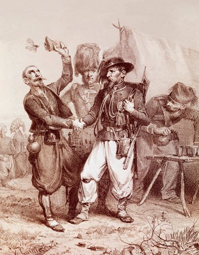 Guerra da Crimeia (1853-1856): alegoria da Aliança entre a França, o Reino da Sardenha e a Inglaterra contra a Rússia. 1854 de Unknown artist