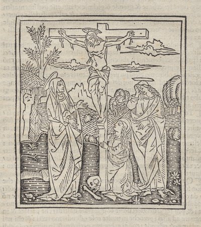 Crucificação; publicado em Operette: Regra para todos os religiosos, Tratado sobre o sacramento e os mistérios da Missa, Ragola del bene vivendo de Unknown artist