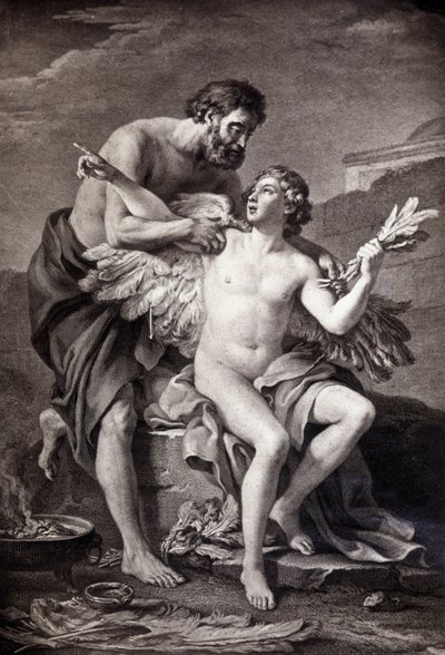 Daedalus e Icarus. Gravura do século XIX. de Unknown artist
