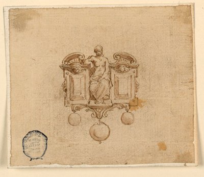 Design para broche com mulher em frontão quebrado de Unknown artist